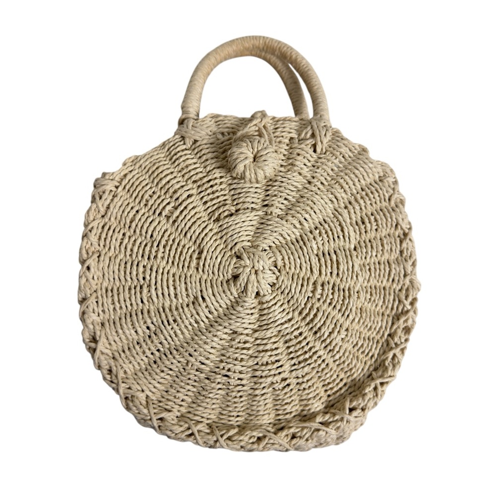 Buji Baja by Hat Attack Mini Cooper Round Straw Bag Natural (Missing Strap) - Picture 3 of 12